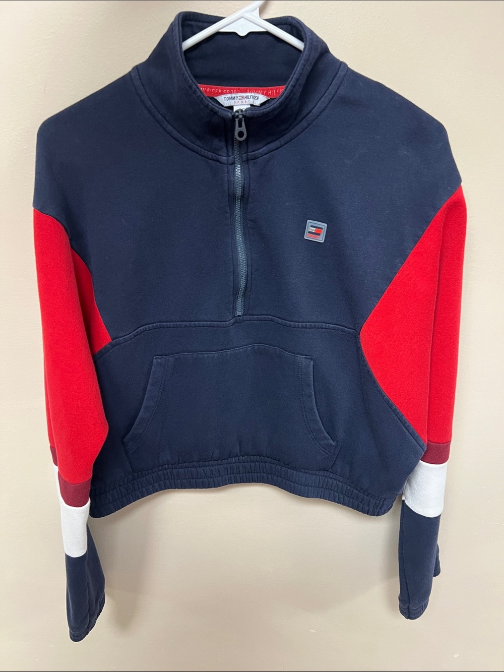 Tommy Hilfiger Navy, Red & White Quarter-Zip Pullover